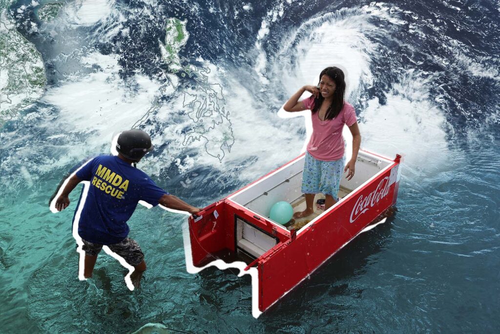 photo of Filipinos being hit by a typhoon for M2 Communications blog on the 10 worst typhoons that hit the Philippines