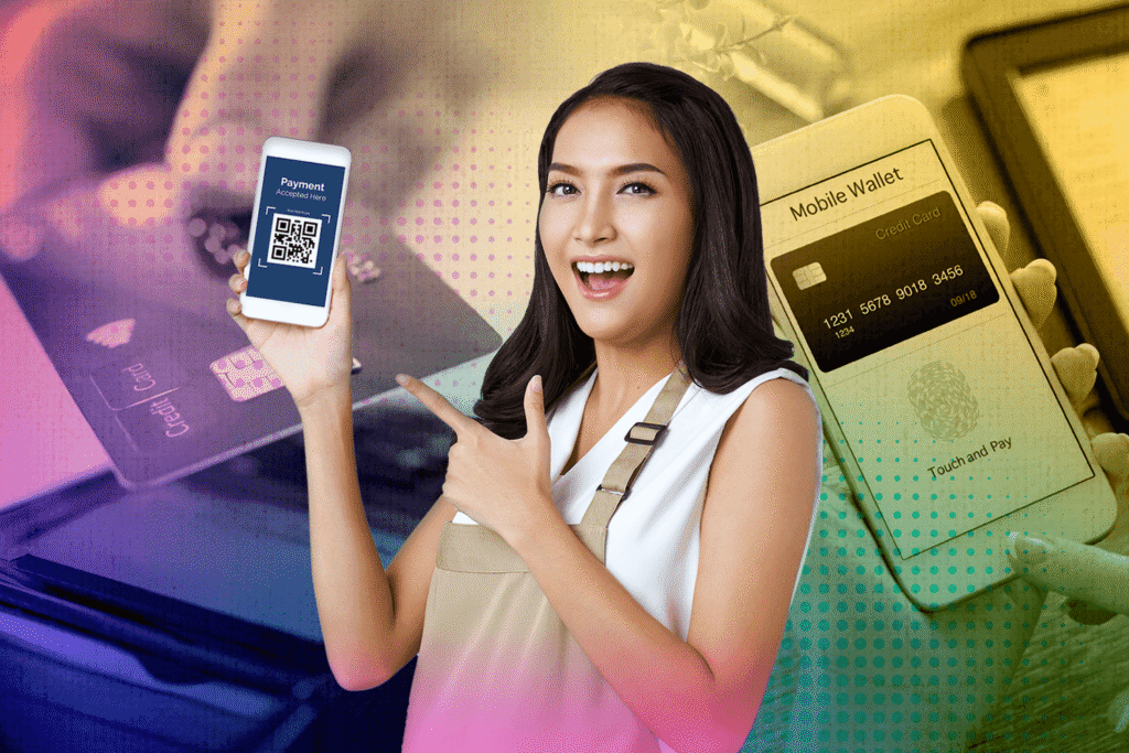 a Filipino consumer using cashless payment option while shopping