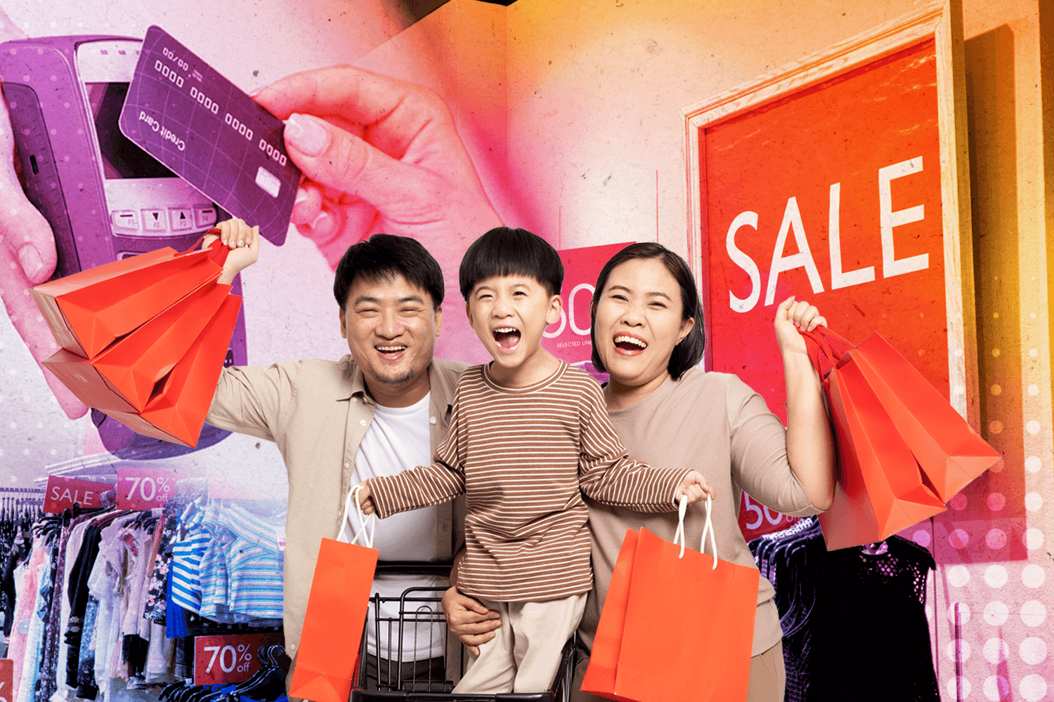 photo of a family shopping at a mall for M2 Communications' blog on the psychological reasons behind impulse buying