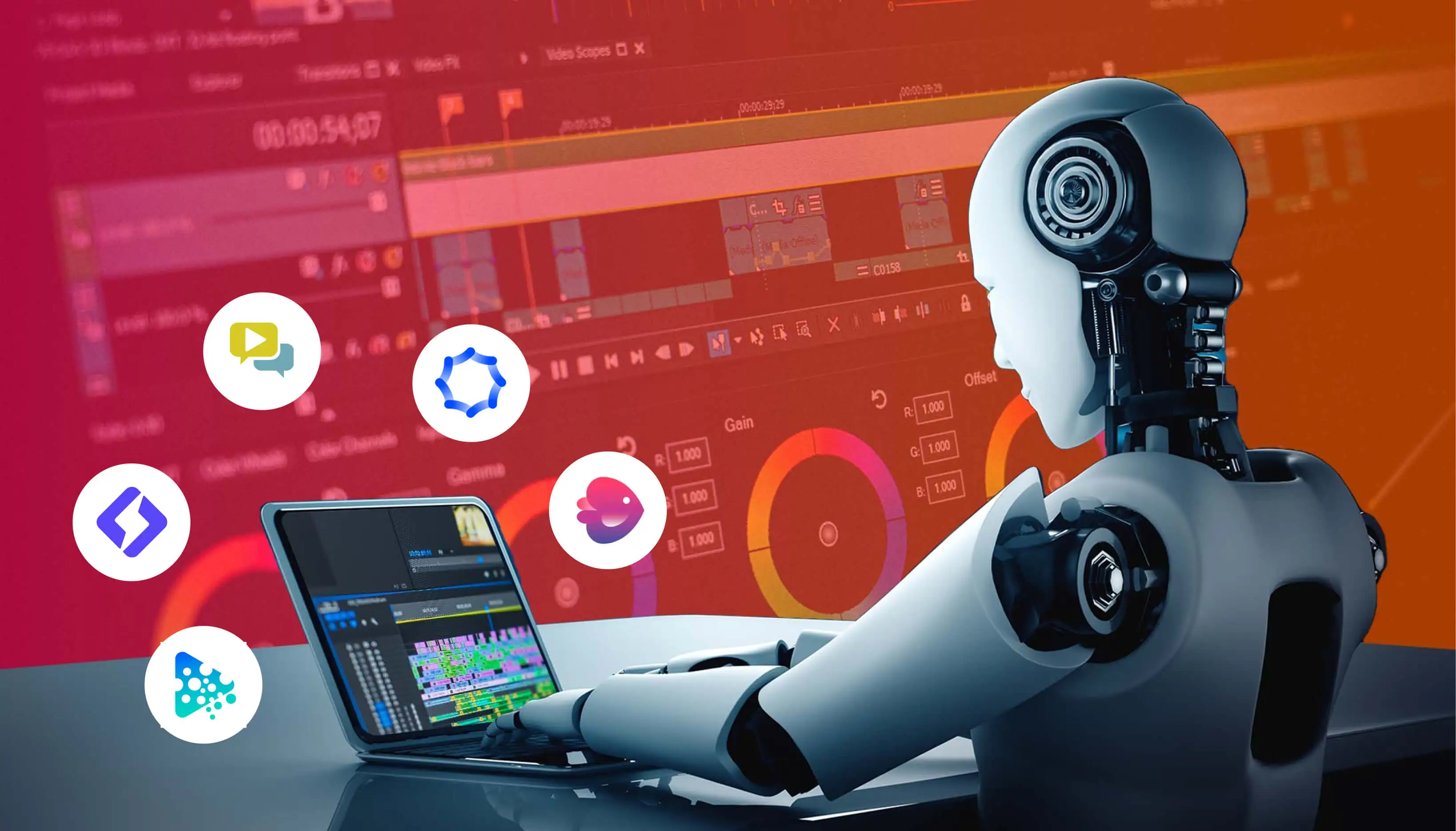 Logos of 5 AI Tools for efficient video editing, including Synthesia, Rawshorts, Wisecu, Lumen5, and InVideo
