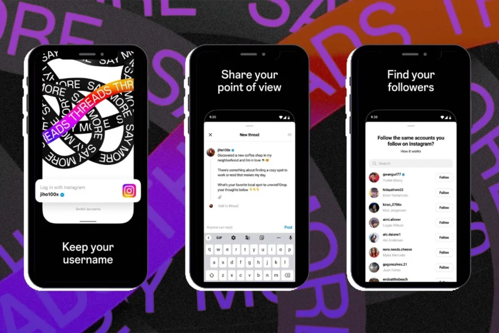 Threads app logo and interface.