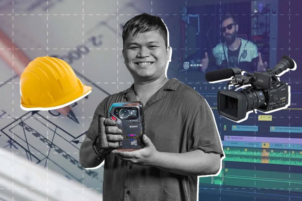Leo from M2.0 Communications in a photo showcasing his expertise in everything from engineering to filmmaking.