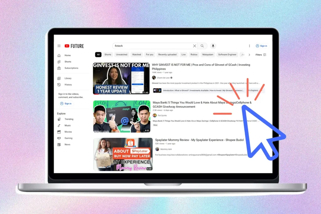Fintech product review videos on youtube.