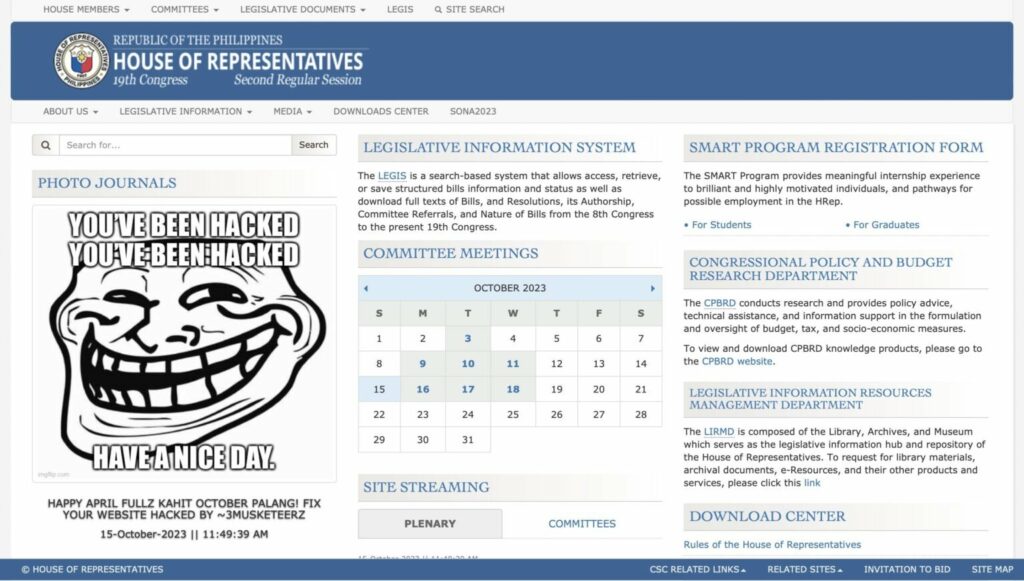 This image shows the House of Representatives' defaced website, a clear PH cybersecurity crisis.