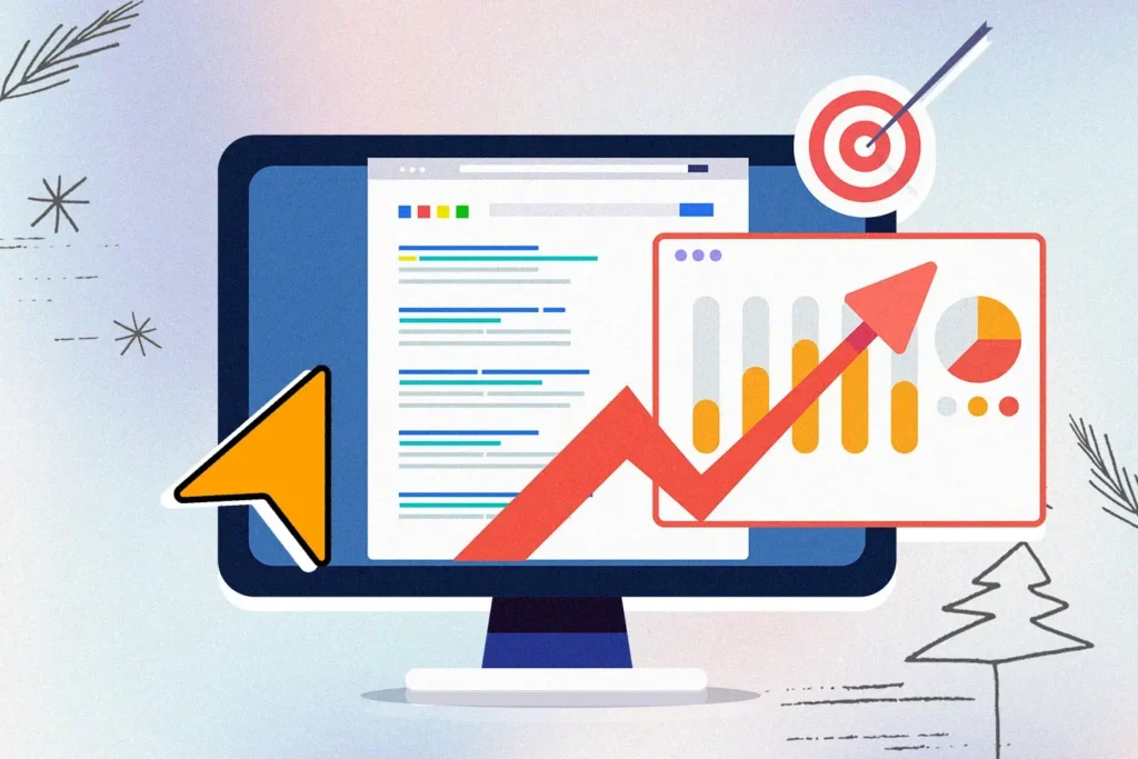 Graphs and search engine interface for the Top 10 SEO trends to watch out for 2024