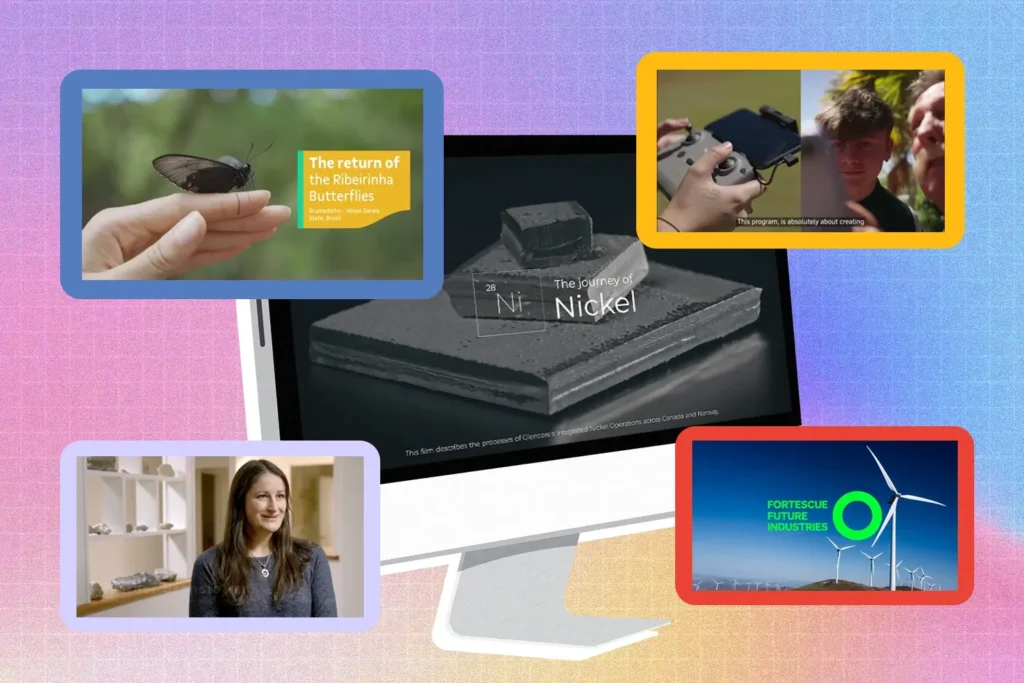 A computer screen displaying the different types of CSR videos that all mining companies must know.