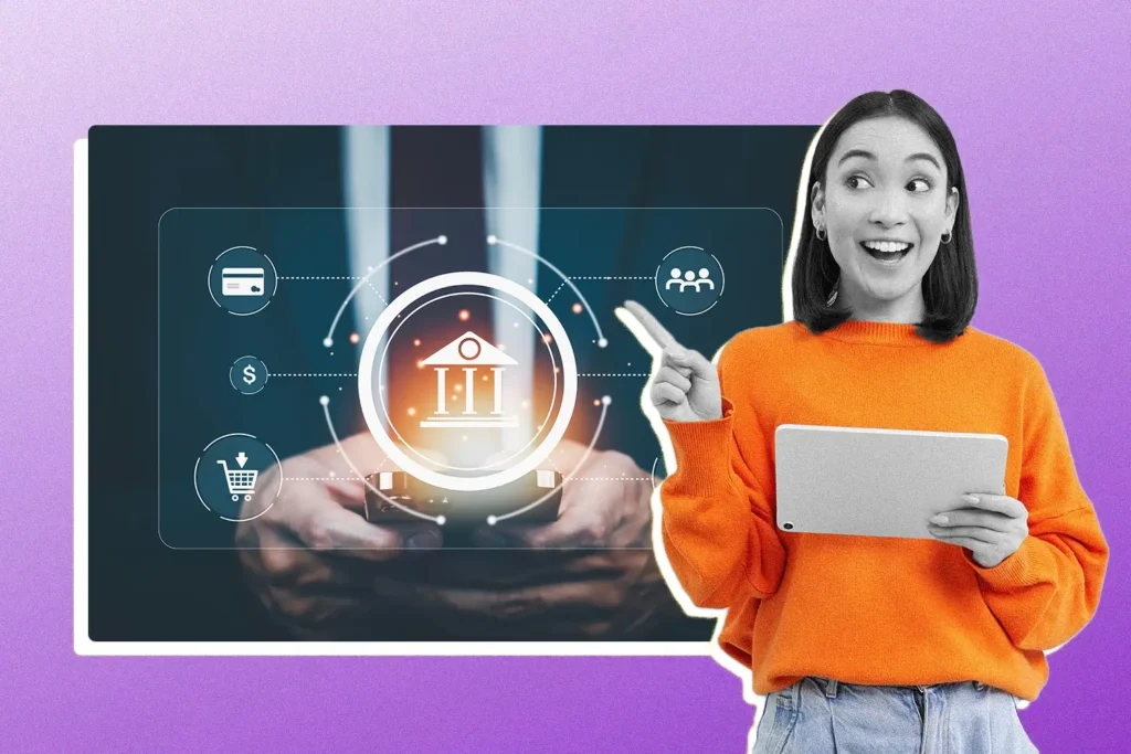 Photo of a person enthusiastically presenting the features of a successful fintech video.