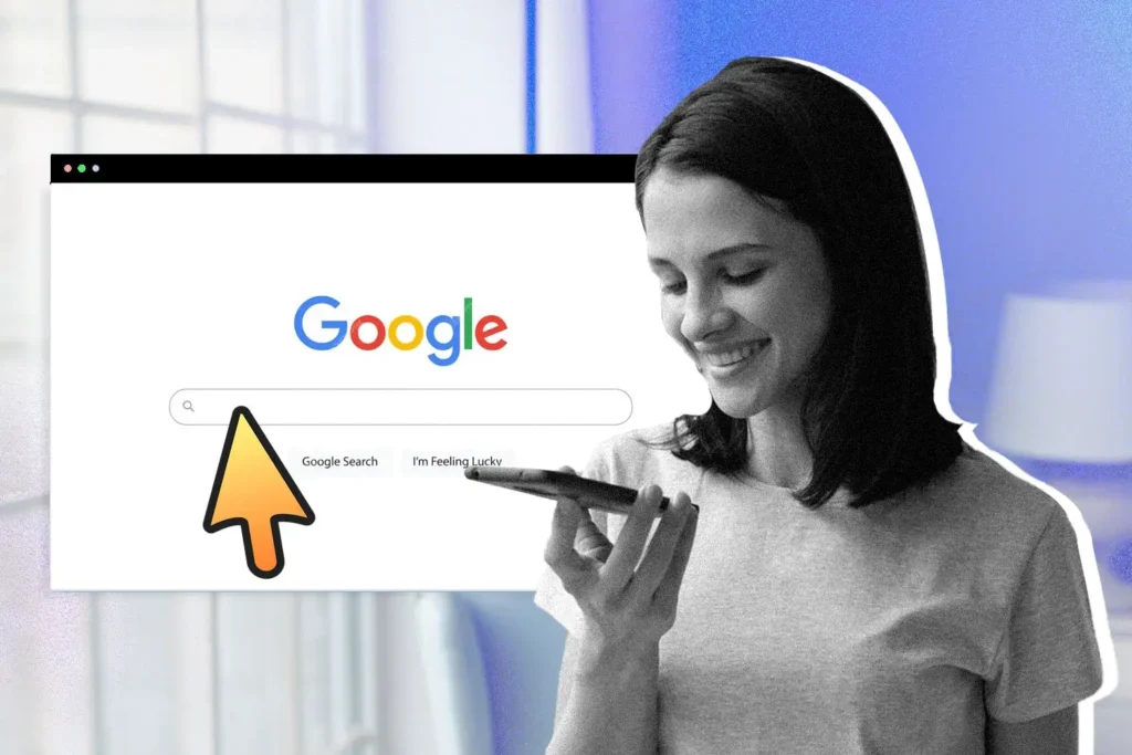 Photo of a woman using voice search on Google.