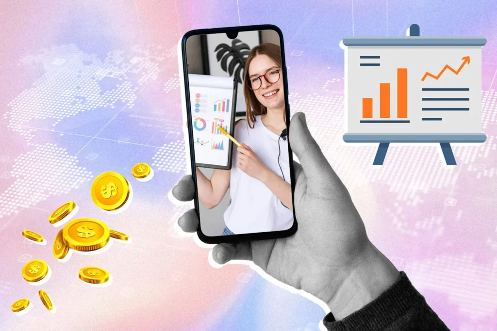 A person using a phone to film, surrounded by financial assets, demonstrating how LoFi Videos are the next big thing for Fintech brands.