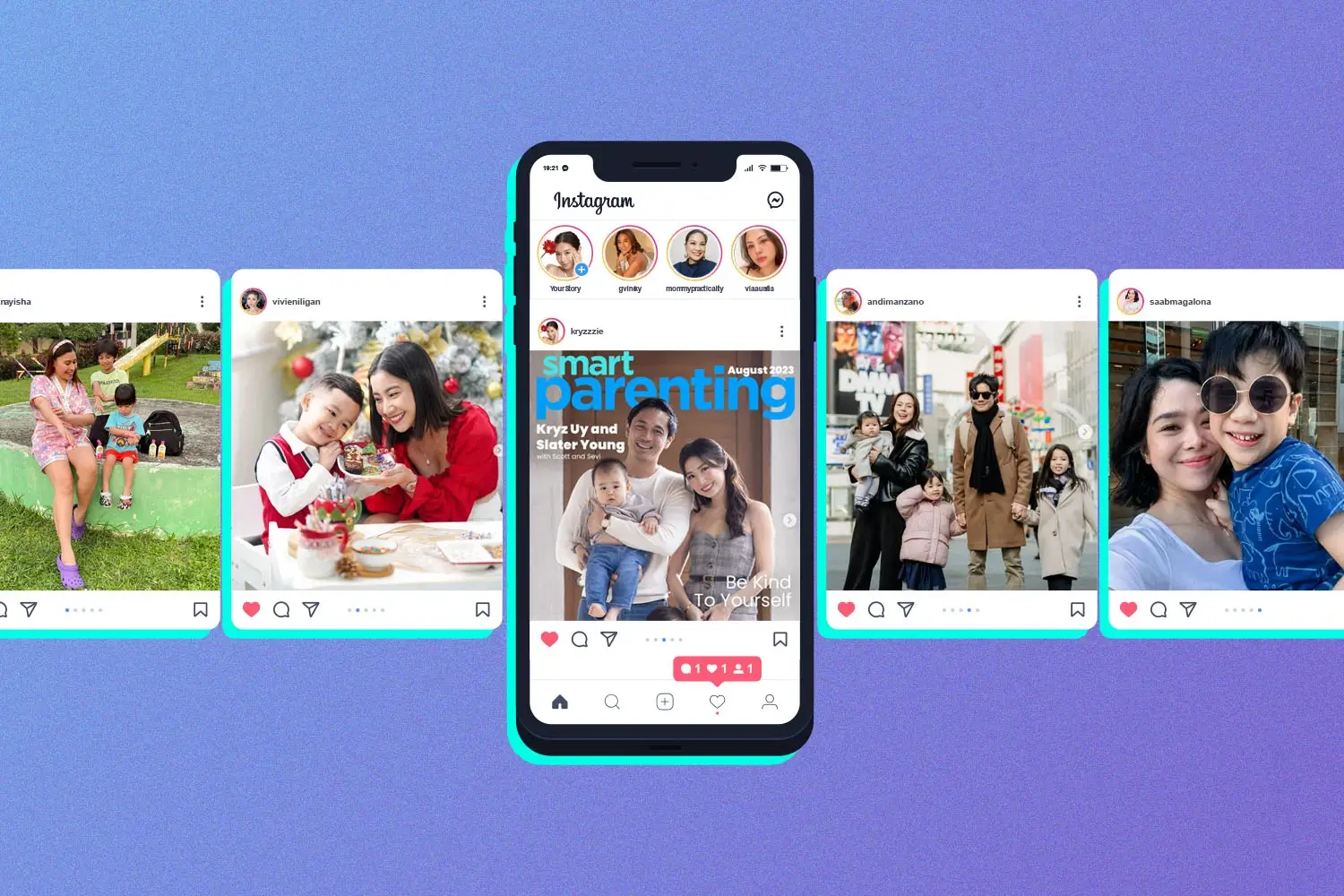Photo showing different Instagram posts from top momfluencers this 2024.