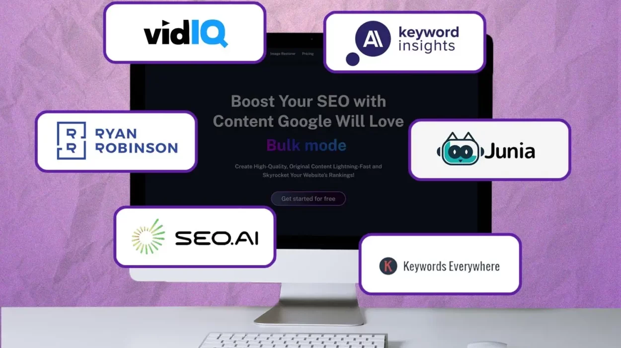 Logos of the 6 ai keyword research tools featured in the article.
