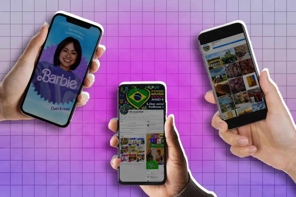 Phone screen showing examples of successful social media campaigns.
