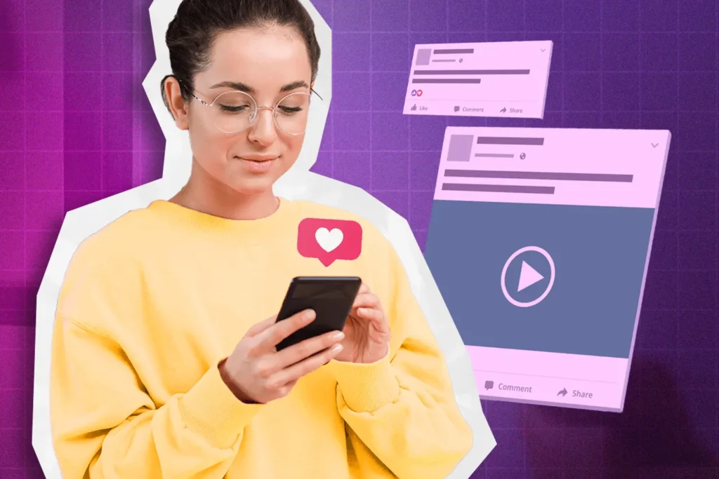 Marketer on their phone doing social media community management.