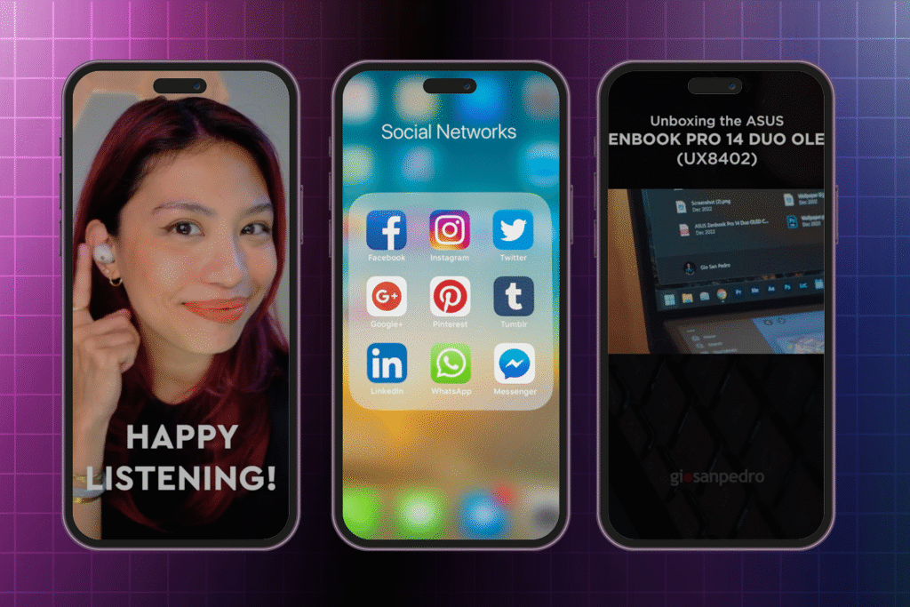 Phone screens showing social media marketing trends.