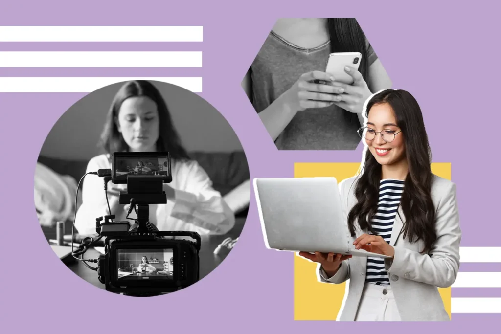 Digital Marketer looking at her laptop for LinkedIn Video Production Tips