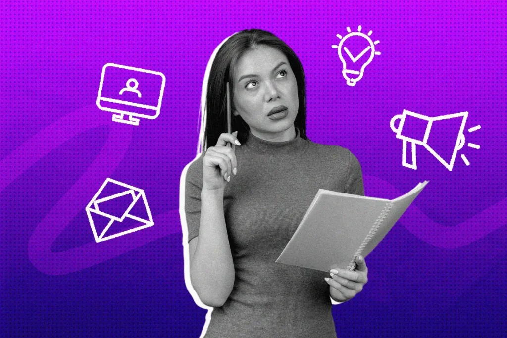 Person with a notebook thinking of a content strategy for social media