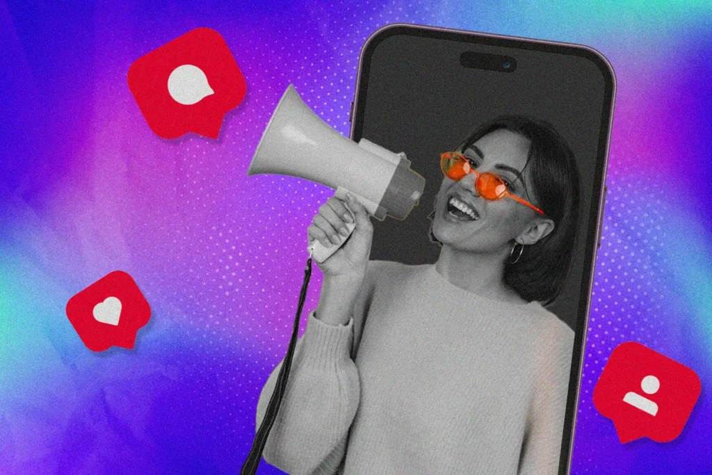 Photo of an influencer on a phone screen