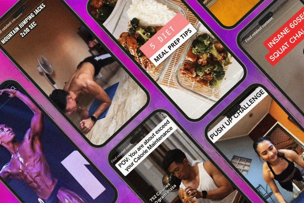 Photo collage of the tiktok accounts of the top filipino fitness influencers.