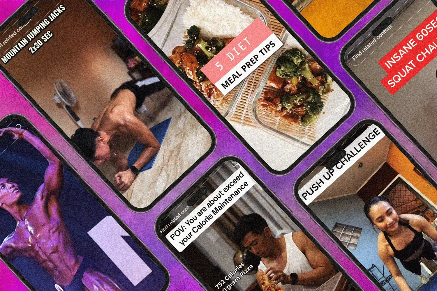 Photo collage of the tiktok accounts of the top filipino fitness influencers.