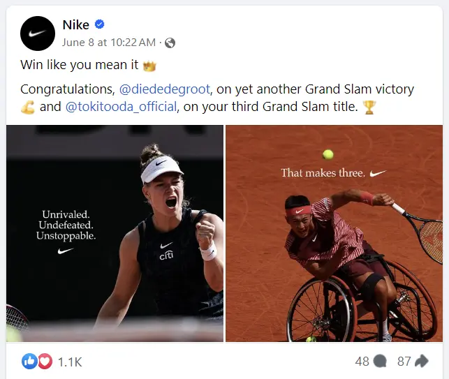 Nike tennis Social Media post