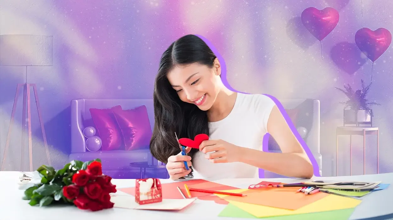 One girl making a paper craft