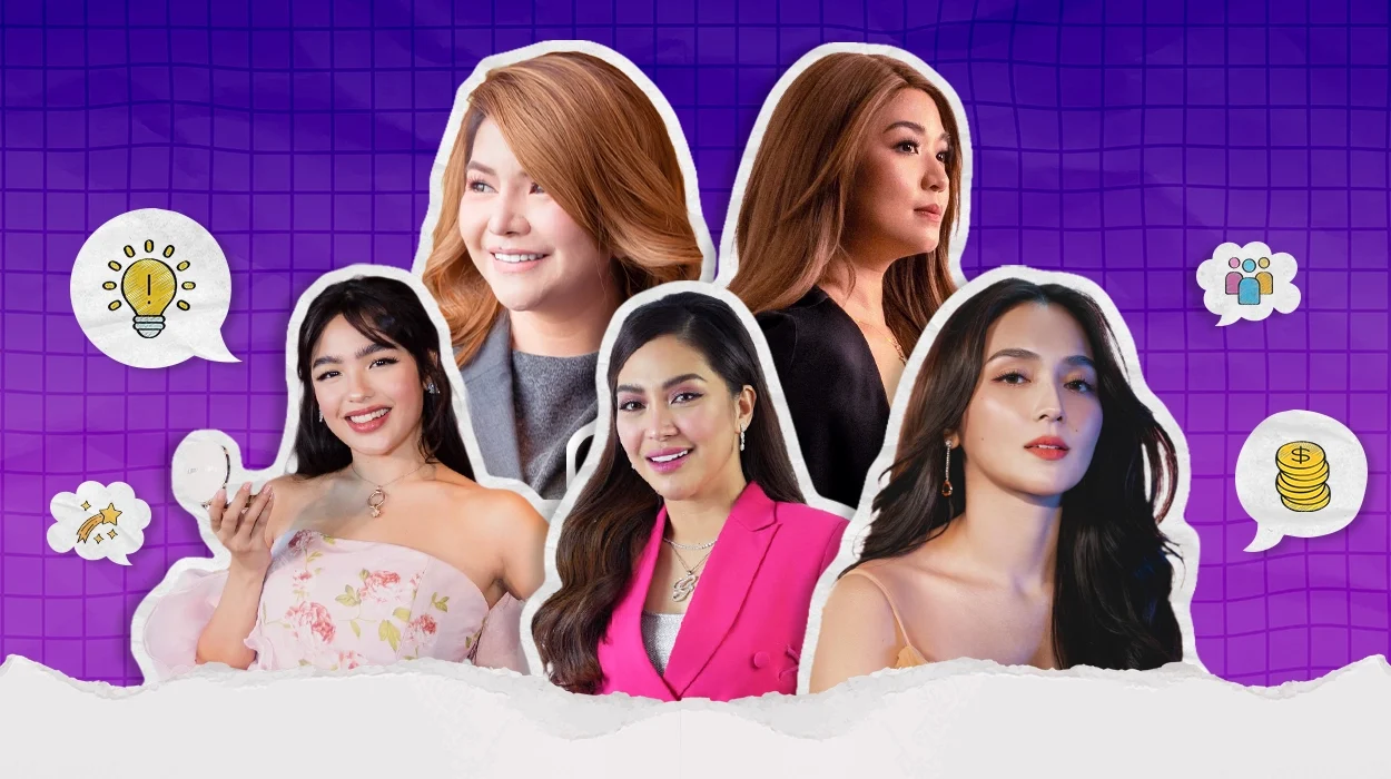 Successful Filipino women entrepreneurs smiling confidently with their products or logo of their businesses.