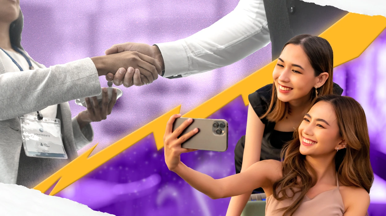 Media relations professionals networking and creating digital content together