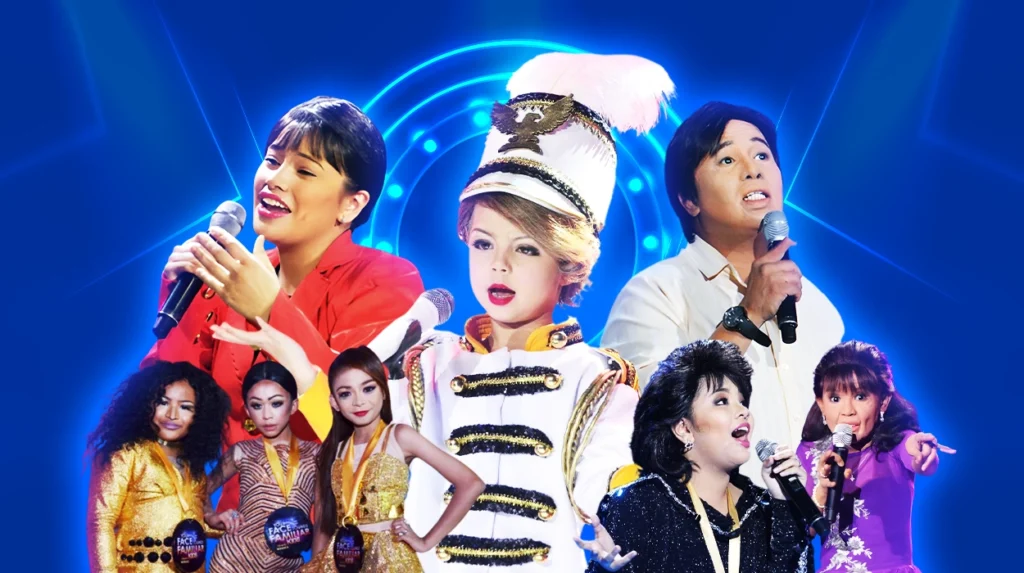 Collage of the best transformation on Your Face Sounds Familiar Philippines showing contestants in iconic costumes