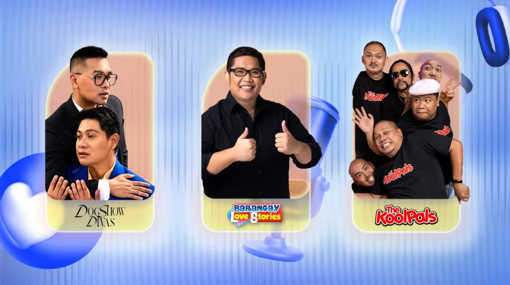 A collage of some of the top podcasts in the Philippines with mic, headphones, and emoji icons surrounding them.