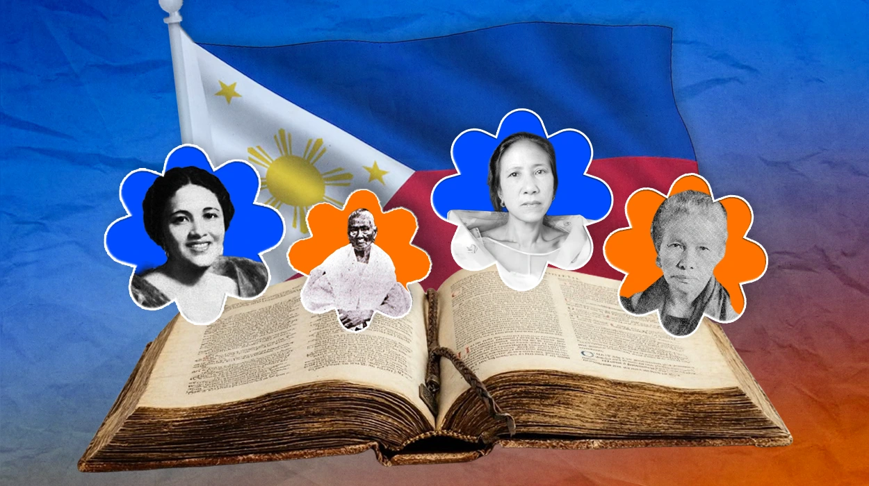 Filipino Women Who Changed Philippine History_ Stories You Should Know - M2.0 Communications Inc. A book in the center with portraits of Filipino women who made history emerging from the pages, with the Philippine flag subtly visible in the background.