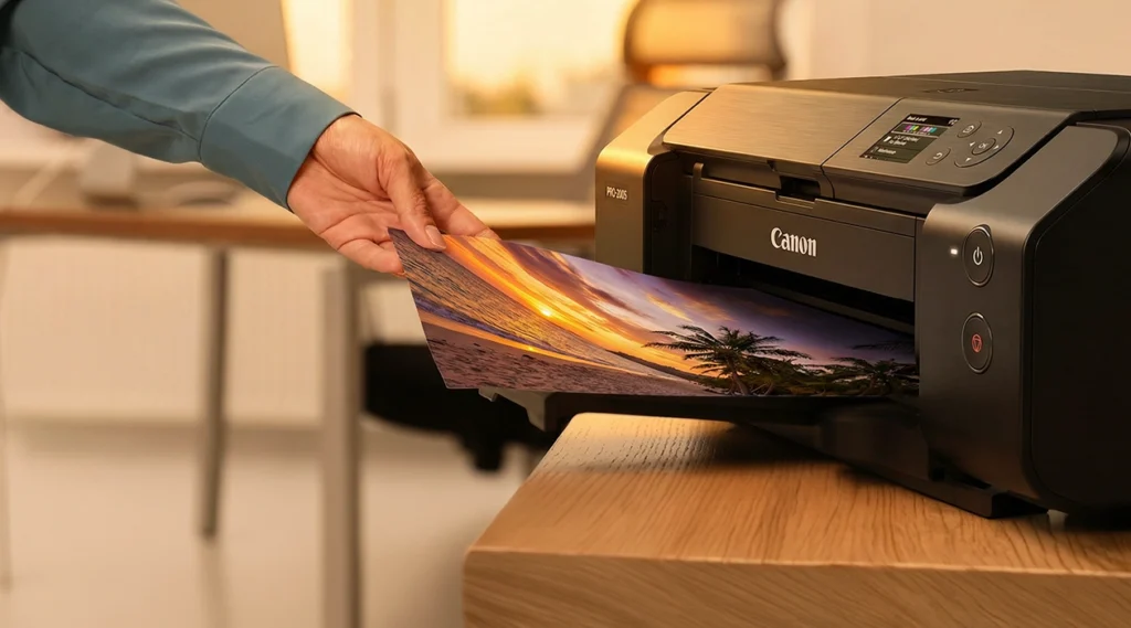 A Canon printer producing a vivid photo print, central to this tech PR campaign case study by M2.0 Communications.